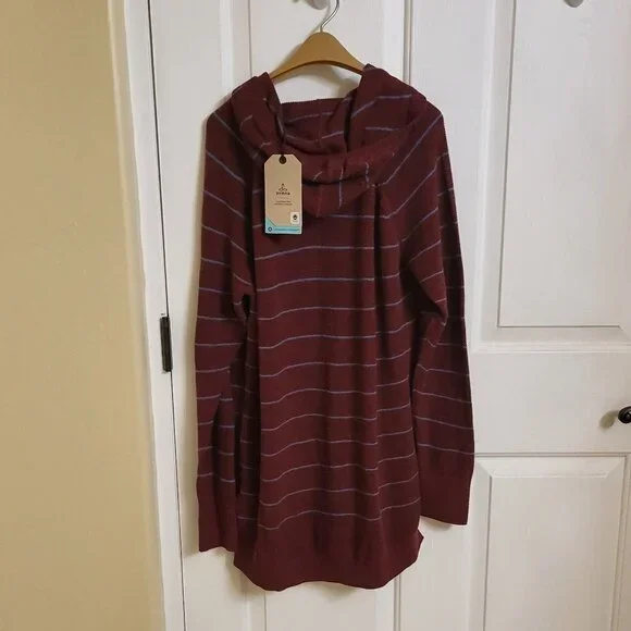 Prana Women's Milani Striped Tunic Hoodie Maroon Stripe Size Medium NWT - Picture 5 of 10